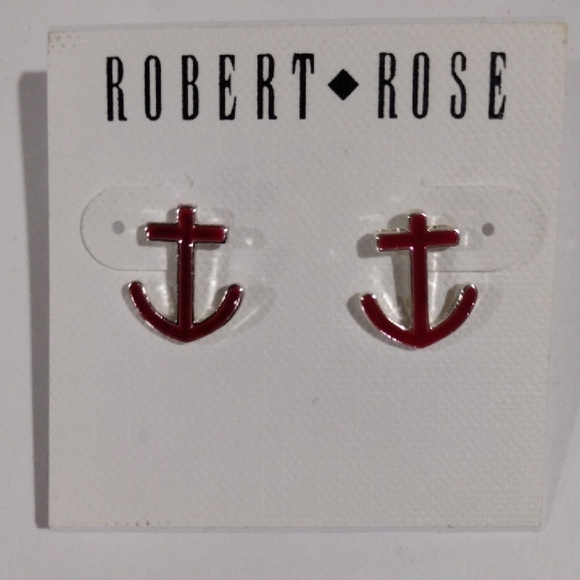 Robert Rose Silver-Tone Red Anchor Post Earrings – Nautical-Inspired Women’s - Picture 3 of 8